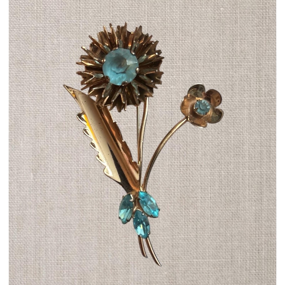 Mid Century Sterling Aqua stemmed flower brooch